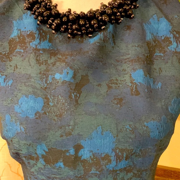 Betsey Johnson Blue Green Jacquard Sheath Beaded Collar Sleeveless Dress size - Picture 5 of 11